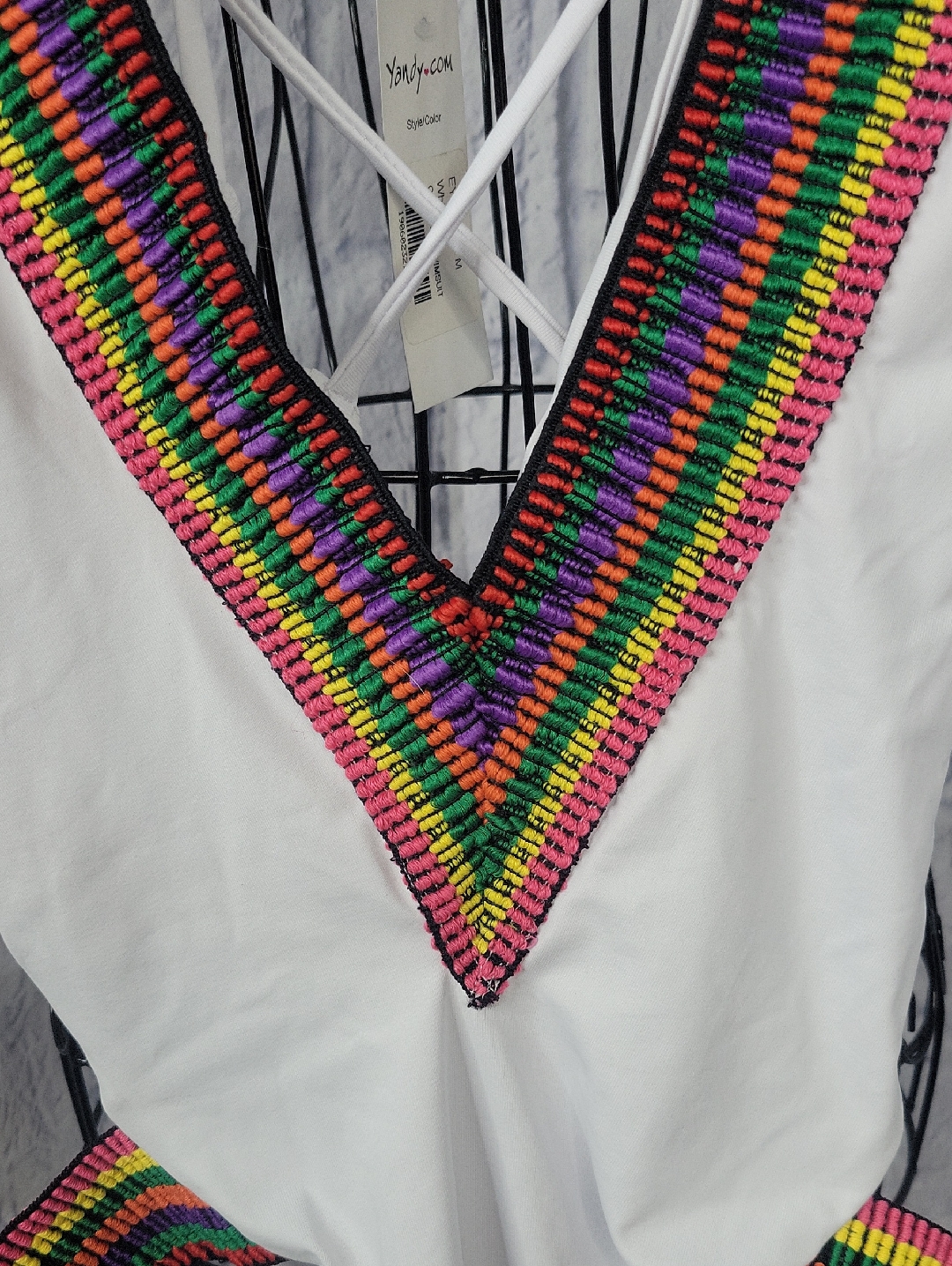 Nwt Yandy White One Piece Swimsuit Rainbow Trim Medium — image 3 of 8
